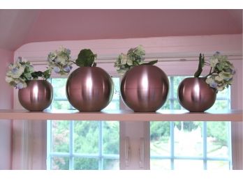 Set Of 4 Silver Mirrored Sphere Faux Planters