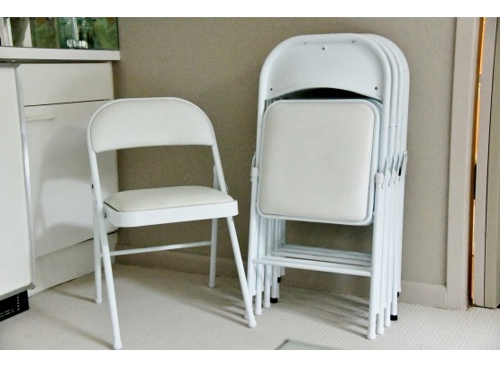 Set Of 6 White Cushioned Folding Chairs