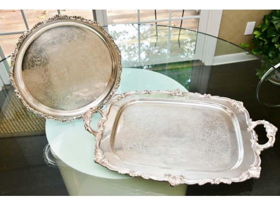 A Cresent Silver Plate Round Serving Dish  And Footed Platter