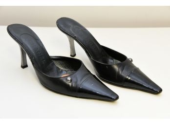 Chanel Black Leather Pointed Toe Mules Size 38.5