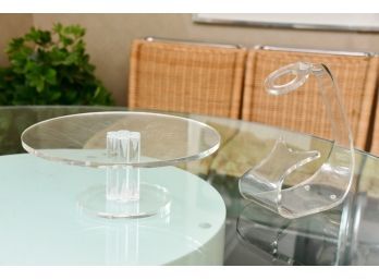Mid Century Lucite Cake Stand And Wine Holder