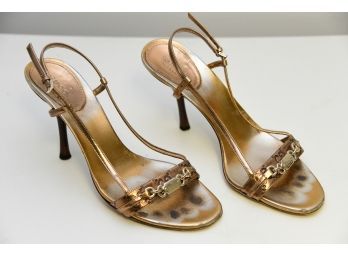 Gucci Gold Leather Sandal Mules Size 7.5
