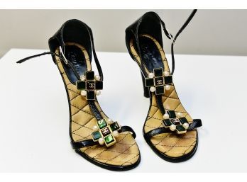 Chanel Jeweled T Strap Sandals Size 38