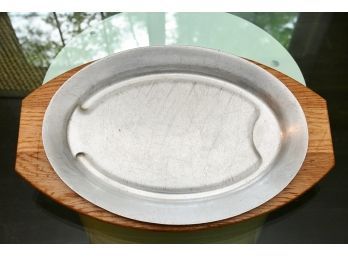 MCM Miller Metals Italy Serving Platter With Wooden Under Tray