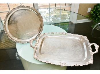 A Cresent Silver Plate Round Serving Dish  And Footed Platter