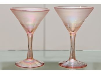 Hand Blown Pink Art Glass Martini Glasses