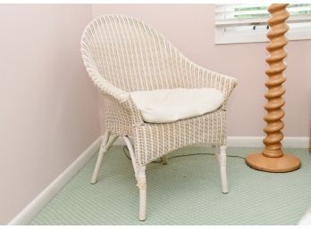 White Wicker Side Chair With Cushion