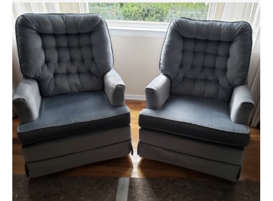 Pair Of Blue Velour Rocker Chairs