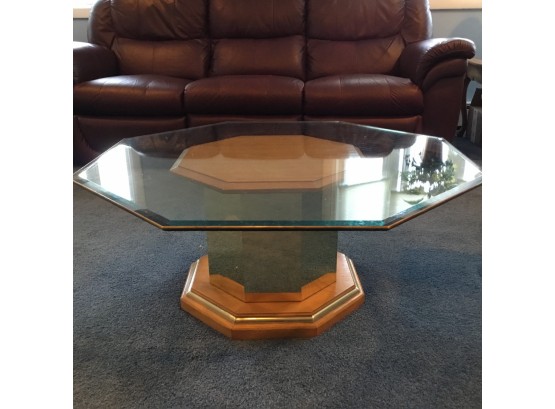 Octogon Glass Top Table With Oak Center