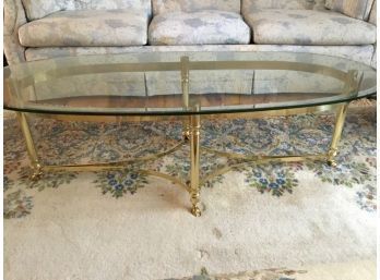 Oval Brass Cocktail Table With Glass Top