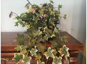 Ivy & Artificial Flowers In Rectangular Basket