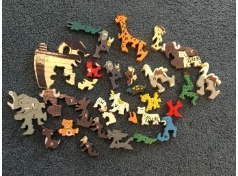 Wooden Noahs Ark Animal ABCs Interlocking Puzzle Pieces