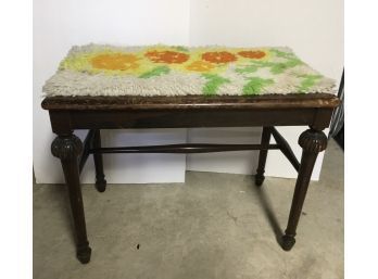 Vintage Piano Bench With Hook Rug Seat
