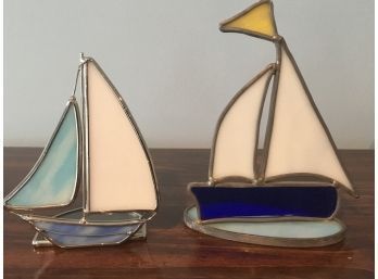 Two Stained Glass Sailboats Tea-lite Holders