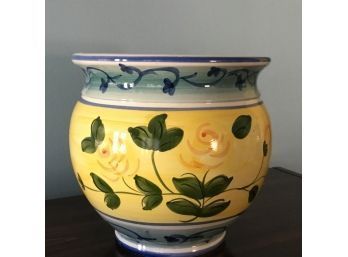 Tierra Fina Blue & Yellow Ceramic Planter Made In Portugal