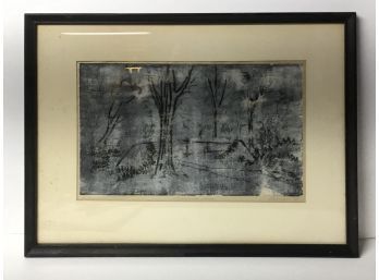 Wood Block Print Moonlight Snow Signed By Eugene Weinger 1965
