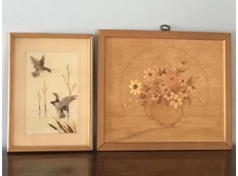 Floral Painted Wood Picture & 3D Duck Picture