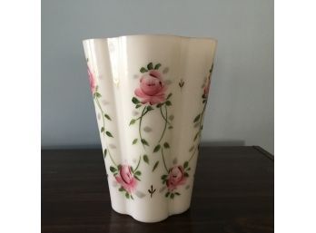 Beautiful Hand Painted Roses On White Vase