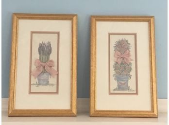 Pair Of Mary Hughes Hand Water Colors Framed Prints