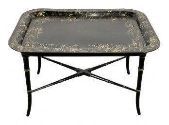 Antique Black Lacquer CHINOISERIE Rectangular Tray Table