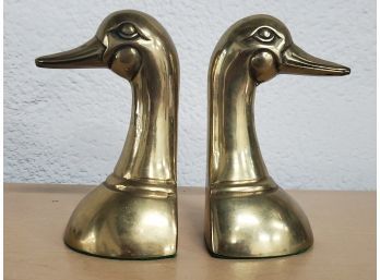 Pair Of Brass Duck Head Bookends.