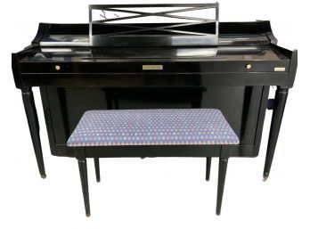 Baldwin Black Lacquer Upright Piano With Upholstered Piano Storage Bench