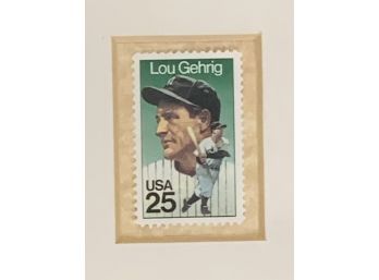 Lou Gehrig Framed Photo With Postage Stamp
