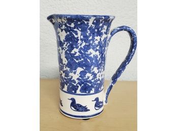 A Blue And White Pitcher With Duck Motif