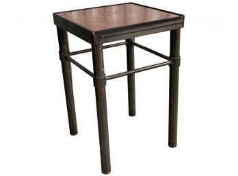 A Square Marble Top Metal Petite Side Table