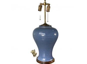 A Cerulern Blue Glaze Pull Chain Table Lamp