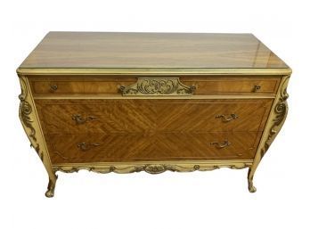 Antique French Marquetry Long Dresser With Glass Top