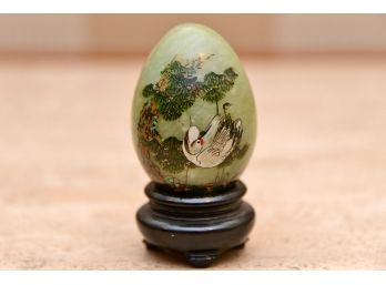 Hand Painted Chinese Jade Egg On Stand