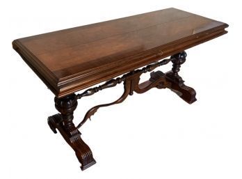 Antique Mahogany Library Table With Hidden Leaf