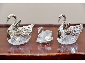 Crystal Swan Salt Dishes With Swarovski Crystal Swan