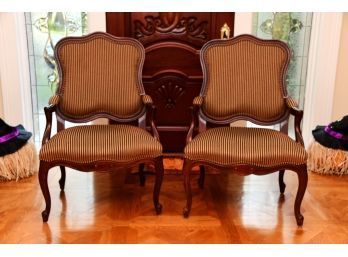 Pair Of Ethan Allen Red Stripped Mahogany Side Chairs