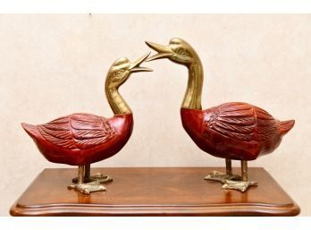 Pair Of Brass Head/Footed Geese