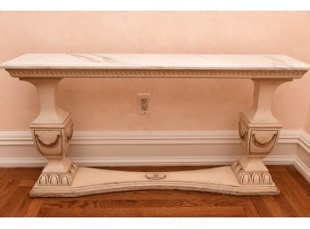 Distressed French Country Marble Top Console Table