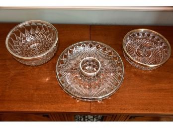 A Collection Of Silver Rim Cut Crystal Dishes
