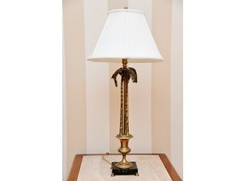 Brass Coconut Tree Table Lamp With White Linen Shade