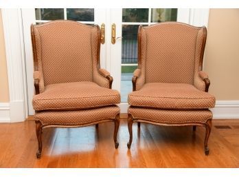 A Pair Of Custom Upholstered Wingback Side Chairs