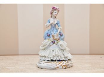 Dresden Porcelain Lace Victorian Lady Figurine Stamped On Bottom