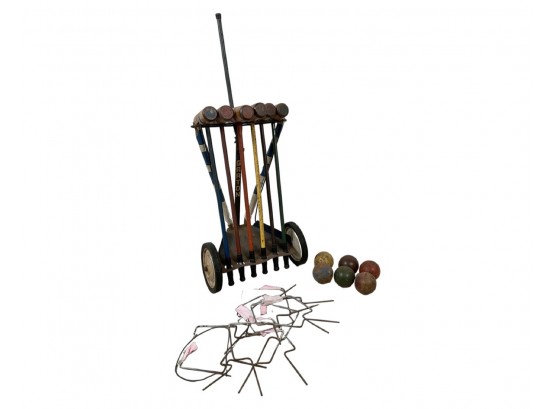 Antique Croquet Set With Wooden Mallets And Balls