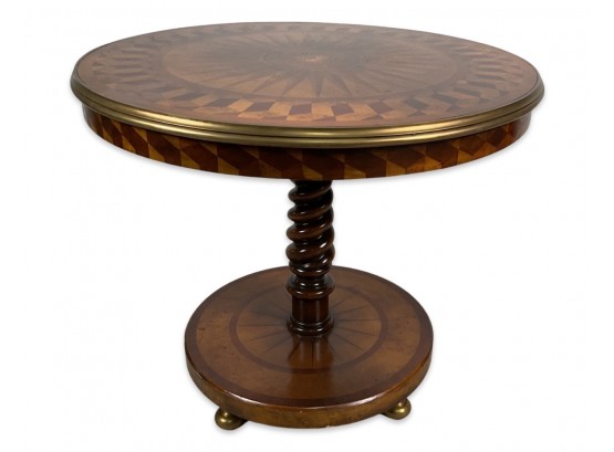 Inlaid Marquetry Library Center Hall  Barley Twist Pedestal Table