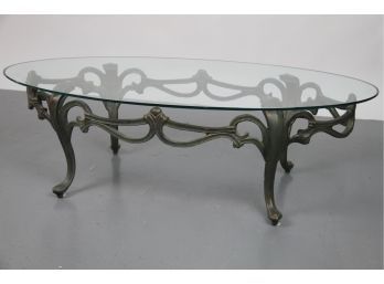 Glass Top Coffee Table With Wrought Aluminum Base
