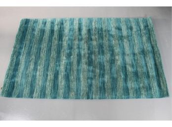 Teal And Turquoise Wool Rug Made In India
