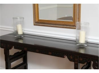 Matching Pair Of Bubble Glass Hurricanes With Candles