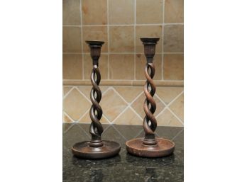 A Pair Of Antique  Open Barley Twist Candle Sticks