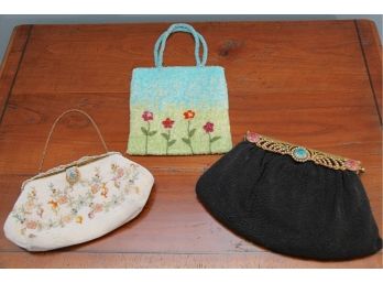 Trio Of Art Deco Beaded Floral Purses Helene Dale Paris And More