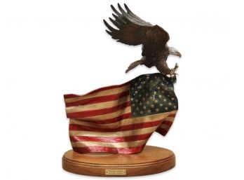 'Flying Colors' Bronze Eagle American Flag Sculpture By Lorenzo Ghiglieri