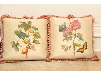 A Pair Of Custom Upholstered Floral Throw Pillows
